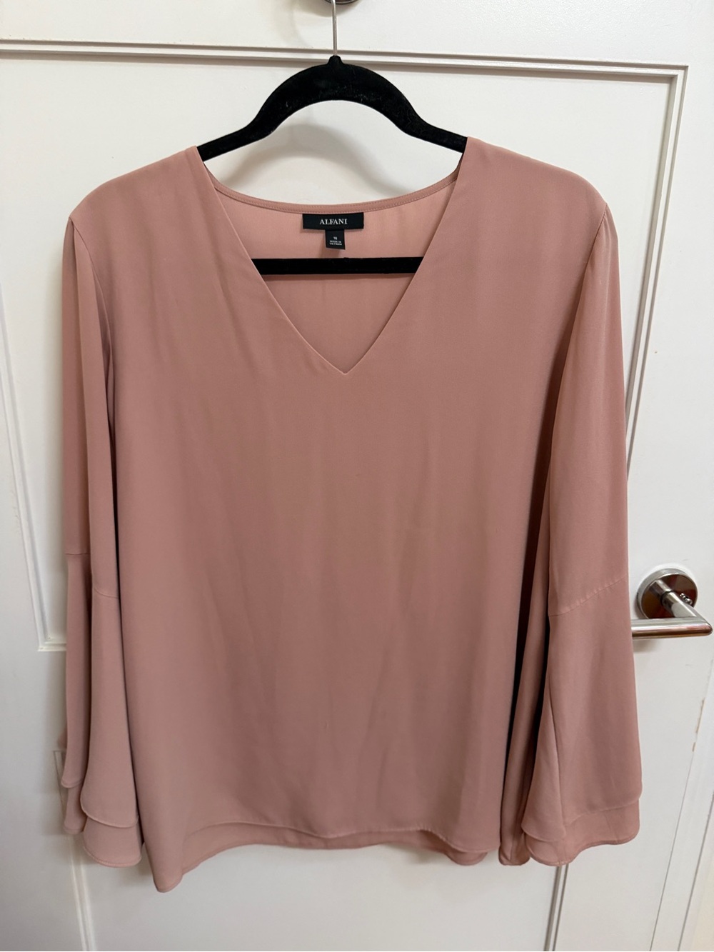 Alfani Blush Pink V-Neck Long Sleeve Blouse